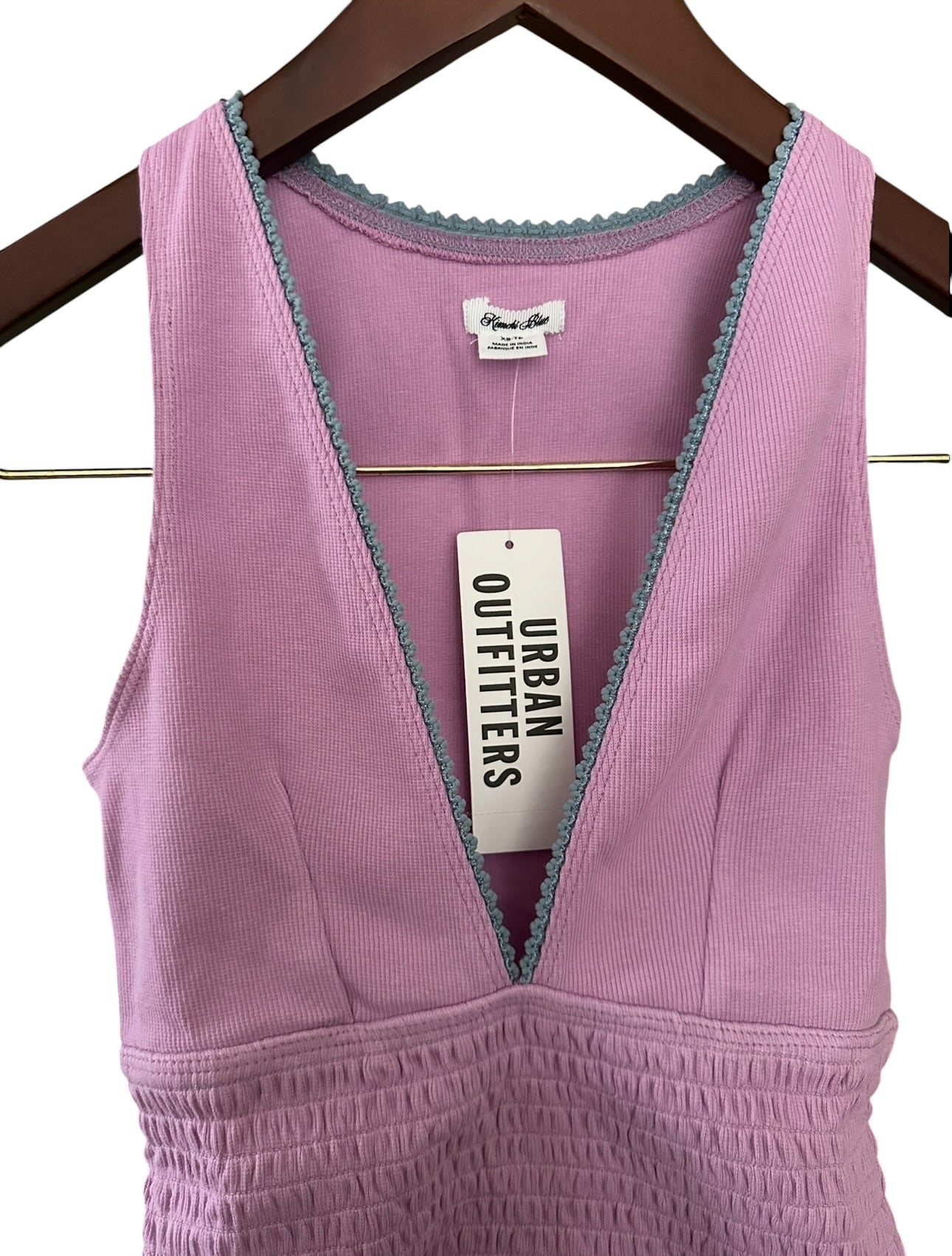 Urban Outfitters KB Verity Shirred Vest Top - Lilac Pink Blue Trim Size XS - RRP 29