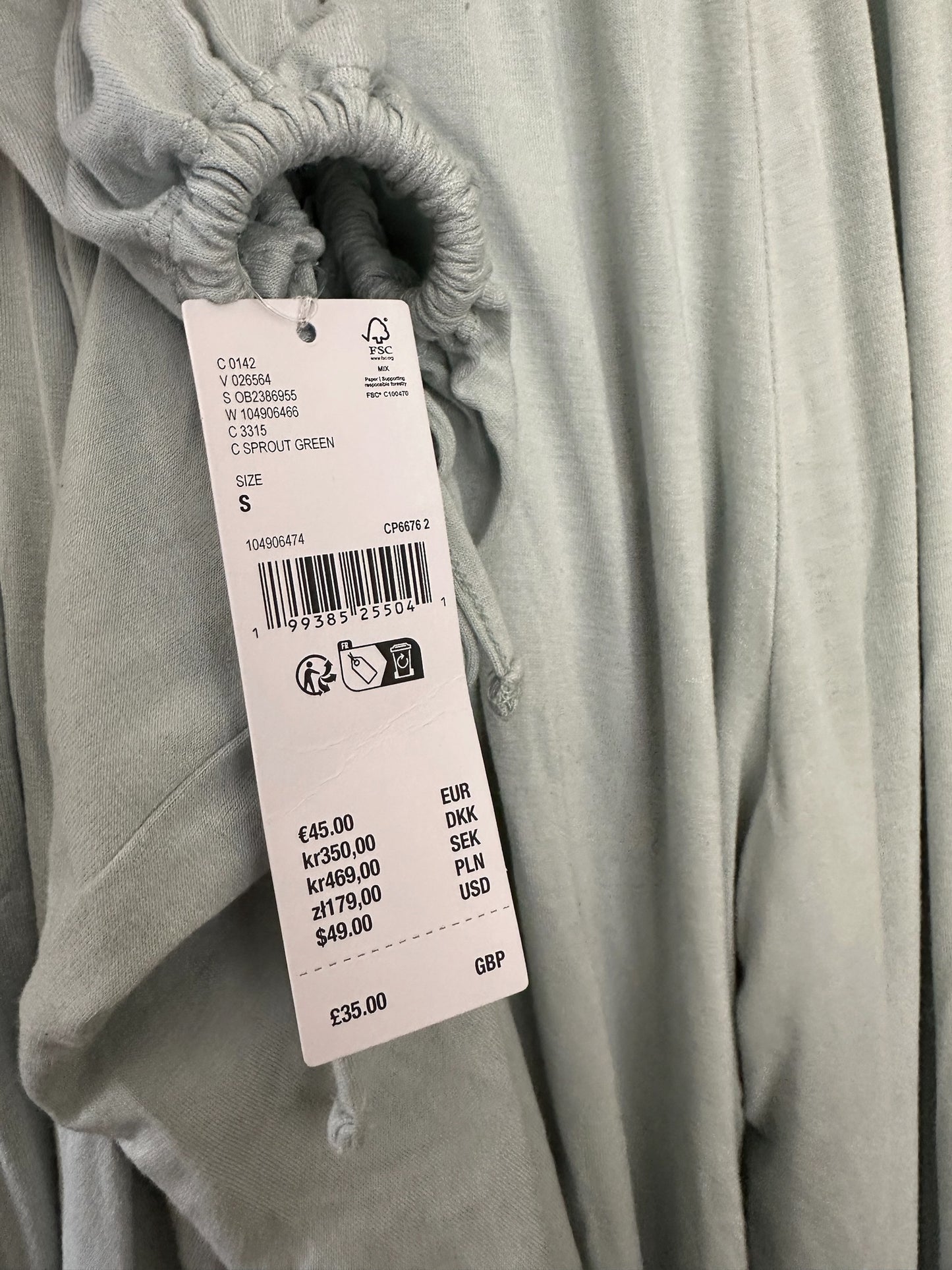Urban Outfitters Out From Under Kiera Straight Leg Jersey Joggers Mint Green - Size S