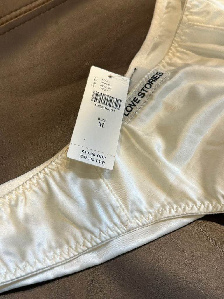 Anthropologie Love Stories Ivory Satin Pants / Cheeky Thong Cut Size M