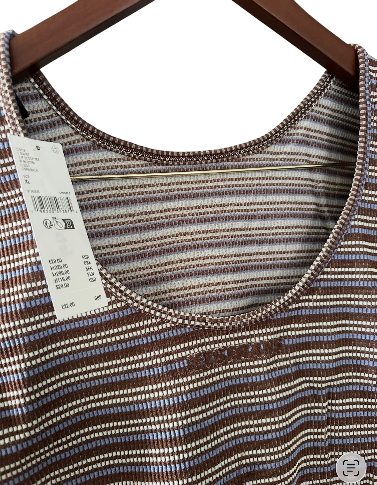 Urban Outfitters iets frans.. Scoop Neck Seamless Brown Blue White Stripes - Size XL