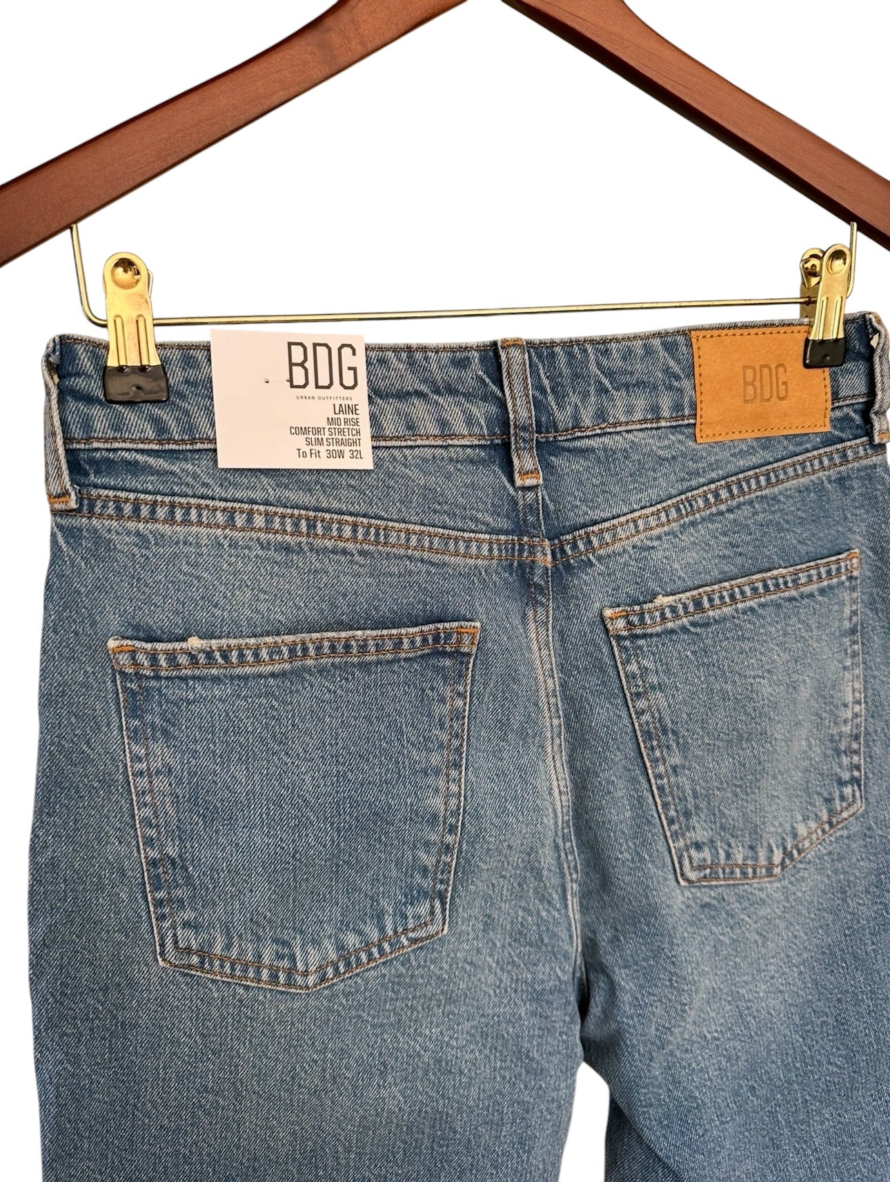 Urban Outfitters Laine Mid Rise Blue Comfort Stretch Slim Straight 30W 32L