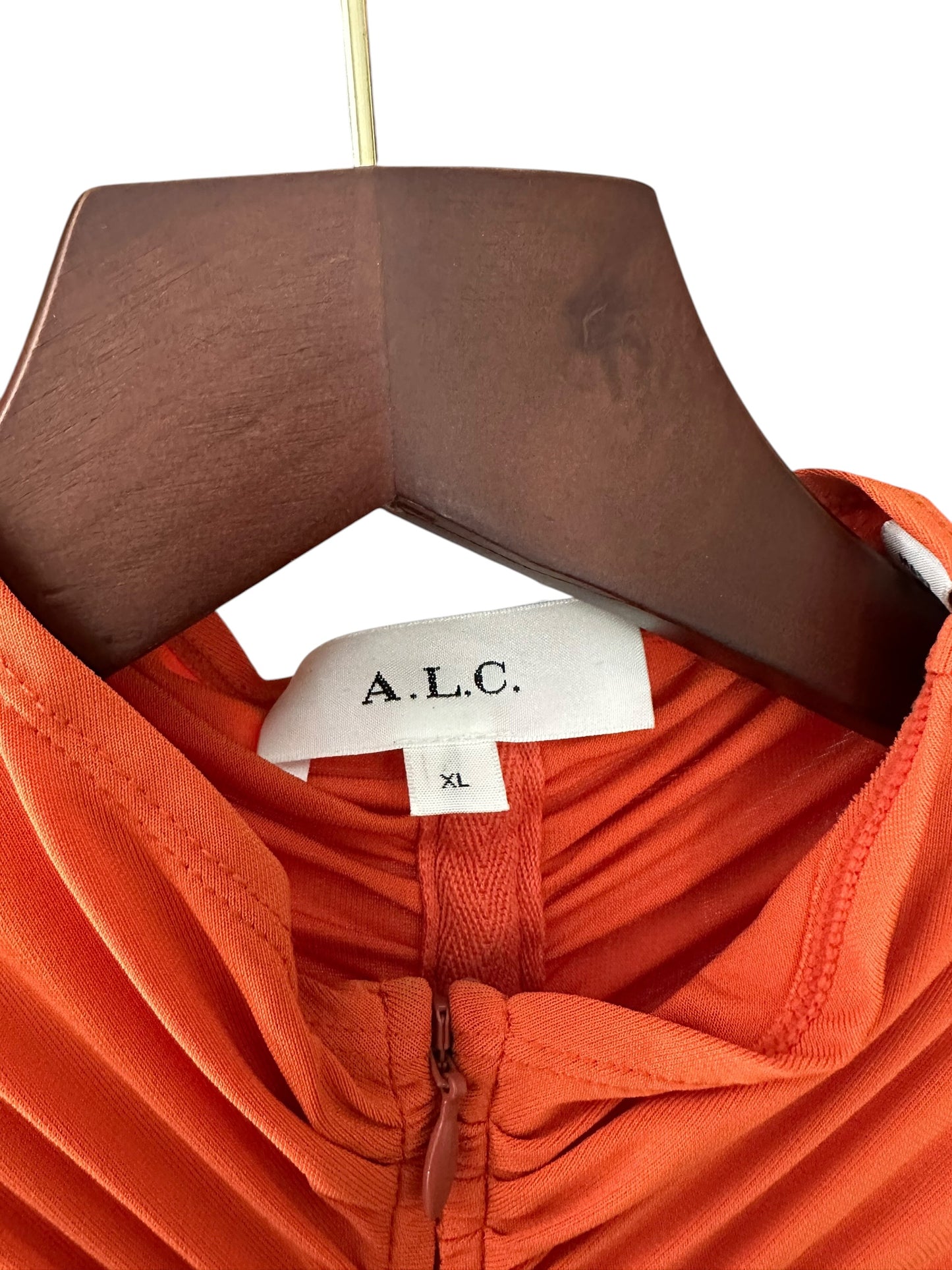 A.L.C. Women's Orange Nolan Zip Ruched Mock Neck Mini Dress Size XL UK 16-18