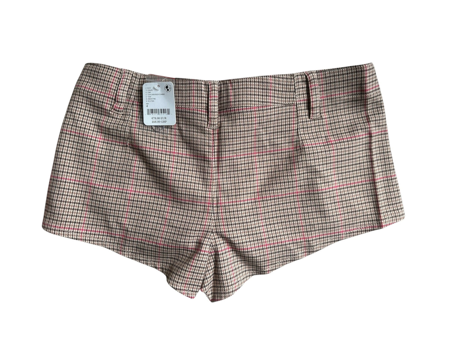 Free People Plaid Low Waisted Micro Shorts - Size 4 UK 8 - Tan Pink RRP 68