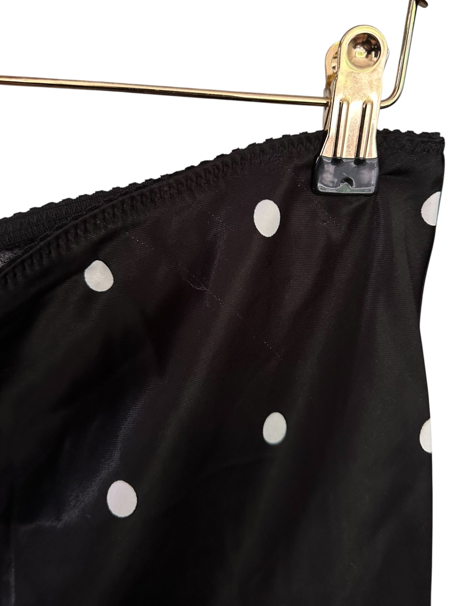 Black White Asos Dolka Dot Satin Lace Trim Mid Length Skirt - Size M 12-14