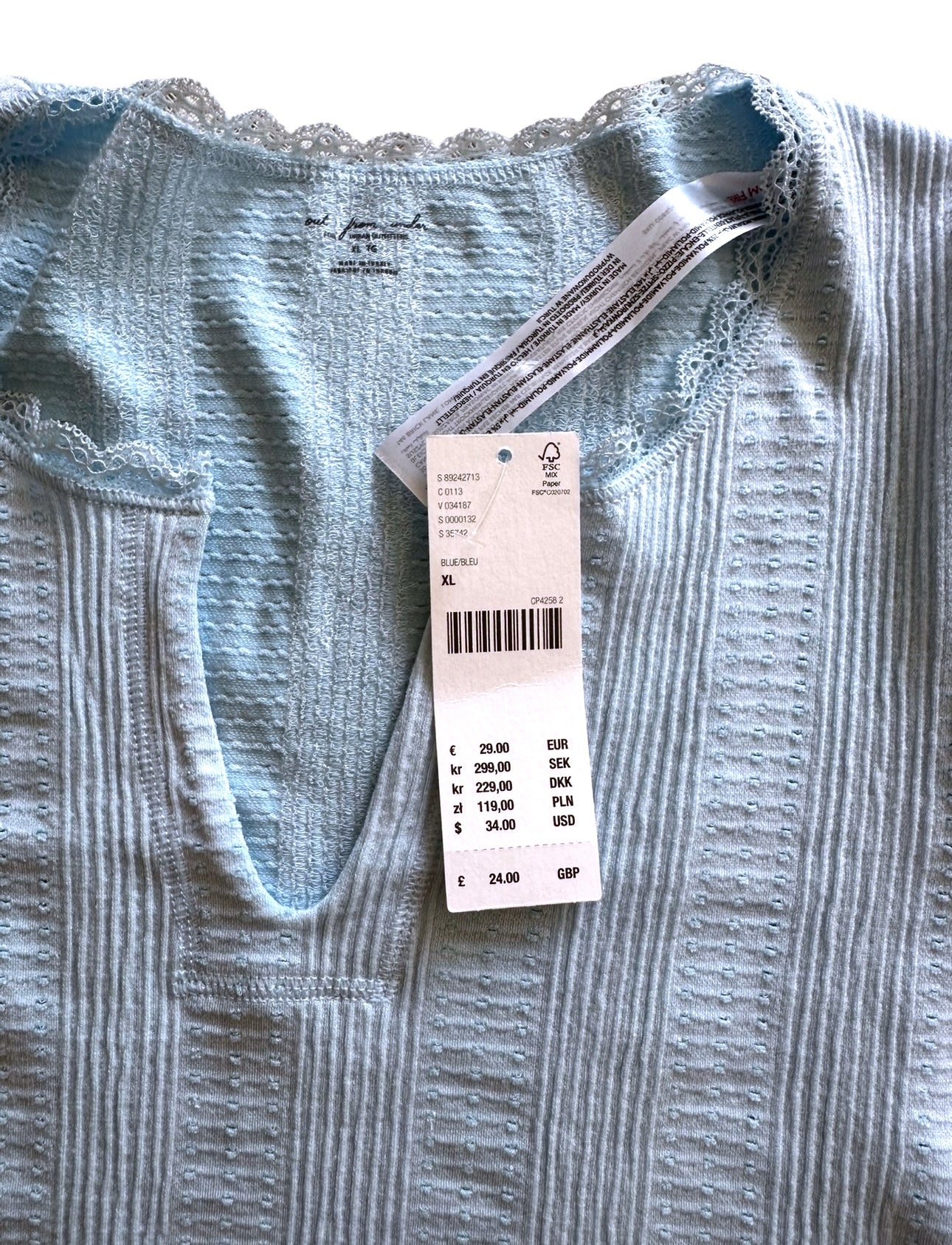 Urban Outfitters ‘Out From Under’ Cap Sleeve Cropped Cami Top - Light Blue Size XL