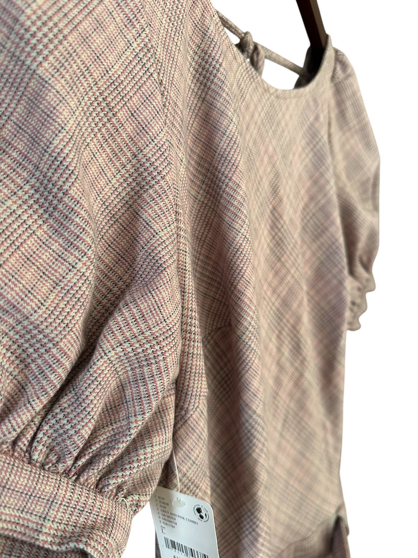 Free People Sevi Plaid Belted Mini Dress Grey Pink Combo - Size L 90s