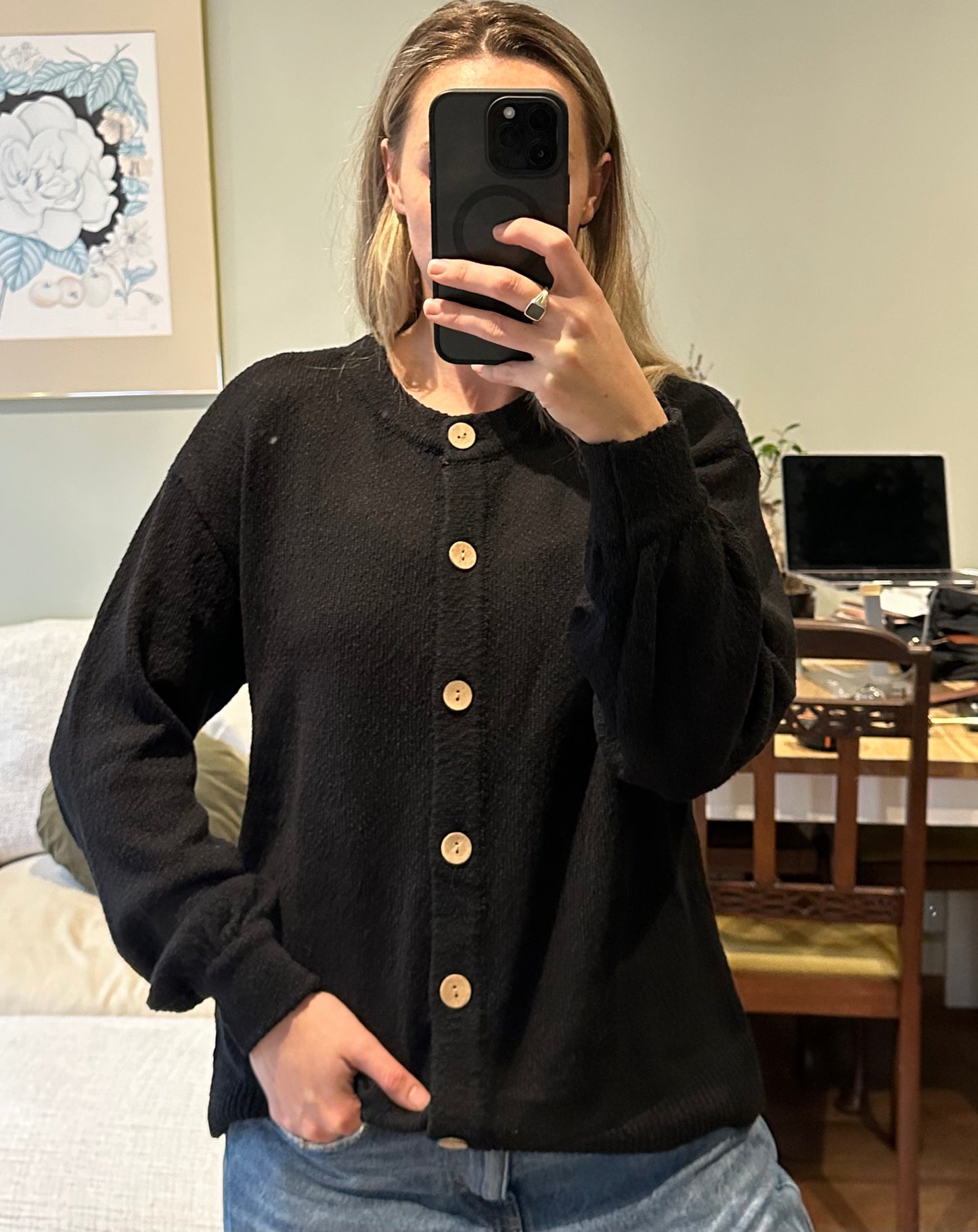 Free People Black Button Down Cardigan - Size XS/S