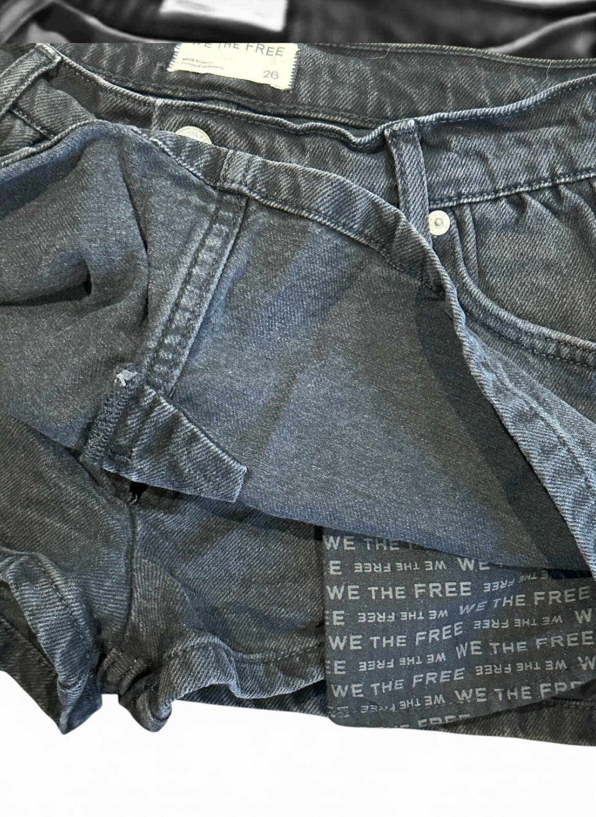 Free People Black Denim Mid Waist Micro Mini Skirt / Skort - Size 26