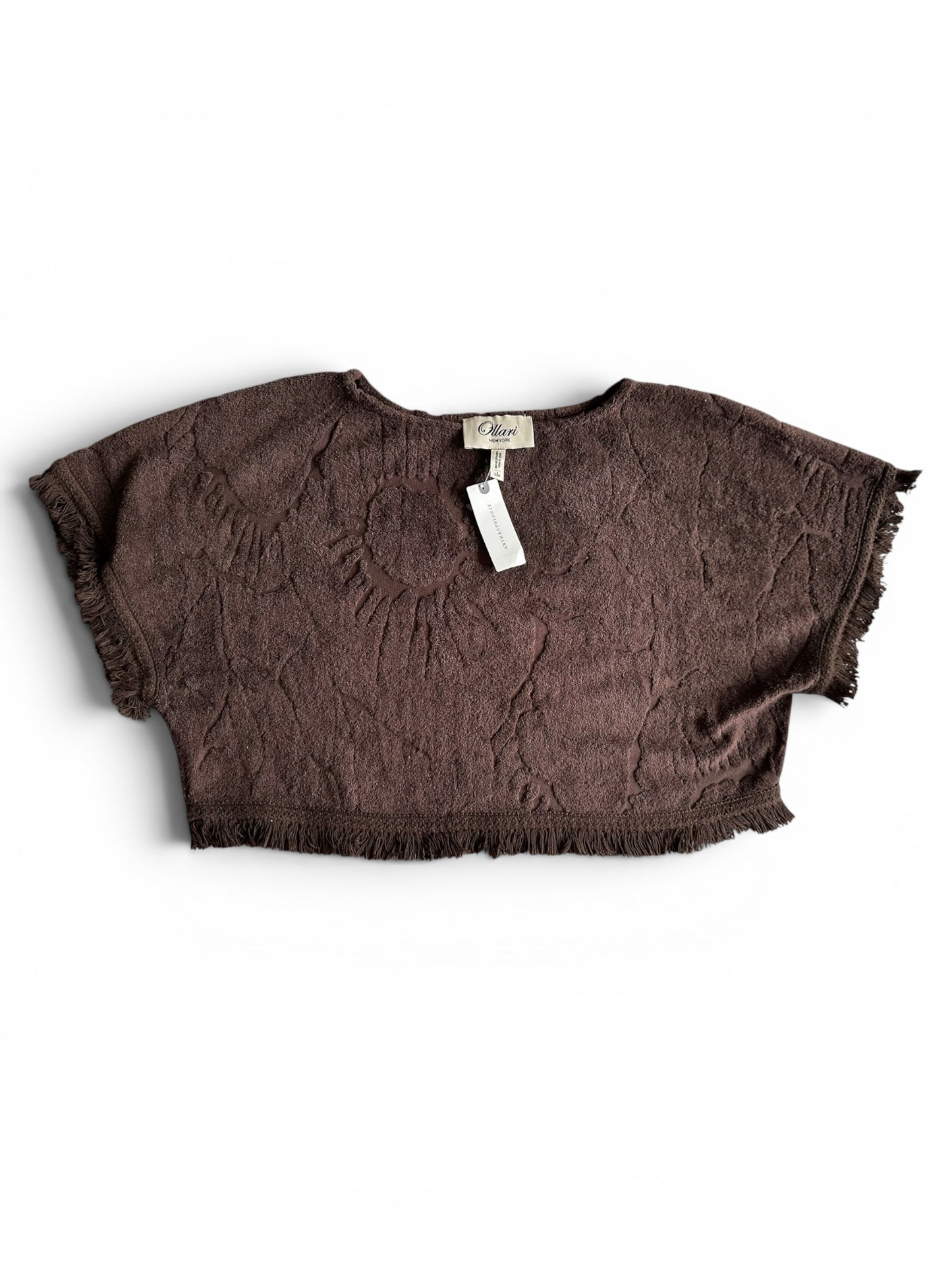 Anthropologie Brown Cropped Ollari Terry Textured Towelling Poncho Top - One Size (uk 8/10) RRP 82