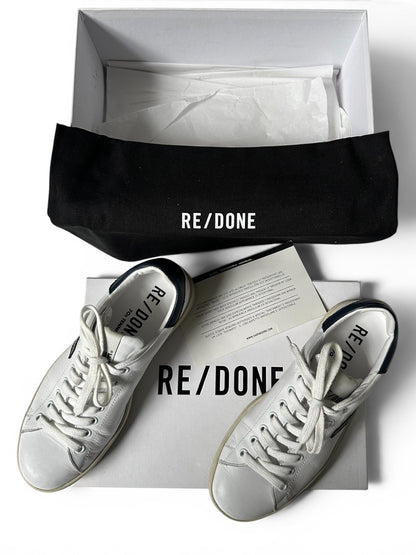 RE/DONE 70s Tennis Sneakers in distressed White leather / Navy Size 36 UK 3
