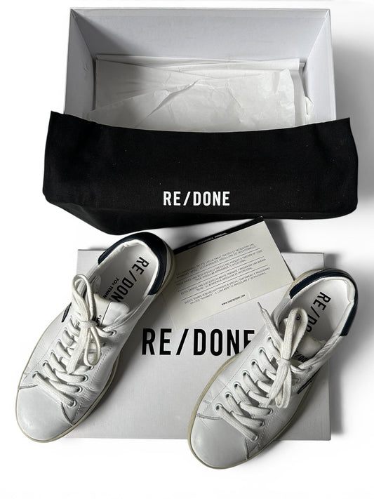 RE/DONE 70s Tennis Sneakers in distressed White leather / Navy Size 36 UK 3