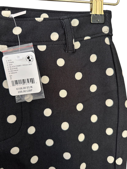 Free People Molly Dolka Dot Printed Slim Mid Waist Trousers - US 2 UK 6 - Black White - RRP 88