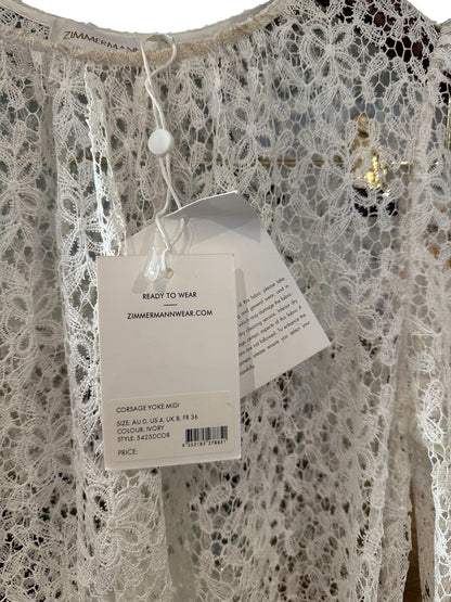 Zimmermann Corsage Yoke Long Sleeved Lace Midi Dress Ivory - Size 0 UK 8