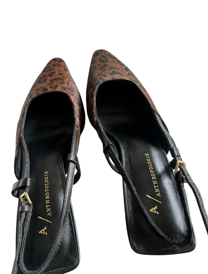 Anthropologie Pointed Toe Animal Print Leopard Kitten Heel Slingback Size 36 UK 3