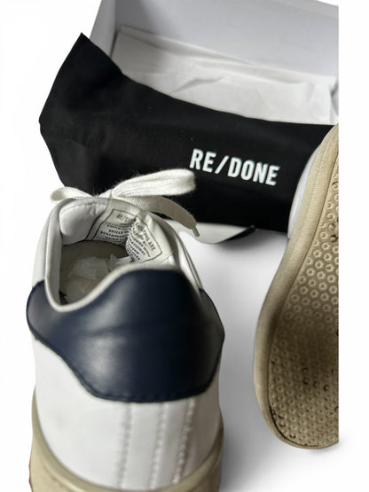 RE/DONE 70s Tennis Sneakers in distressed White leather / Navy Size 36 UK 3
