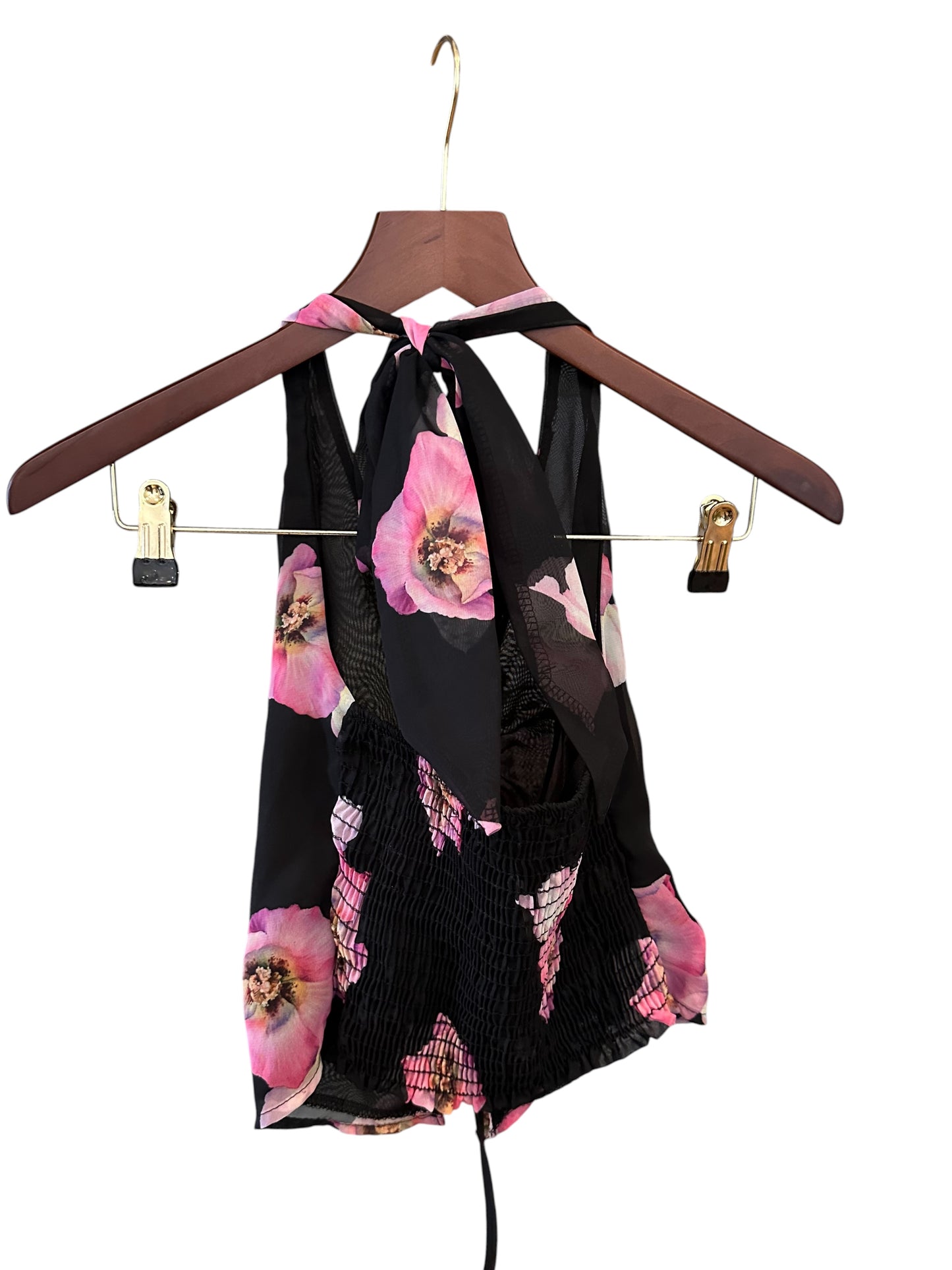 Urban Outfitters Silence + Noise Black Adriana Floral Ruched Halter Top Size XS