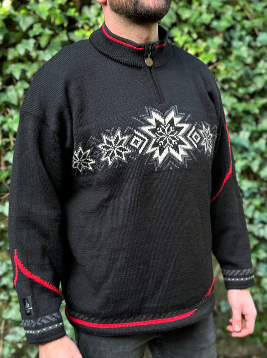 Vintage Dale Of Norway 100% Wool 2006 Tornio Olympics 1/4 Zip Sweater Official Merchandise in Black Red White - Size L