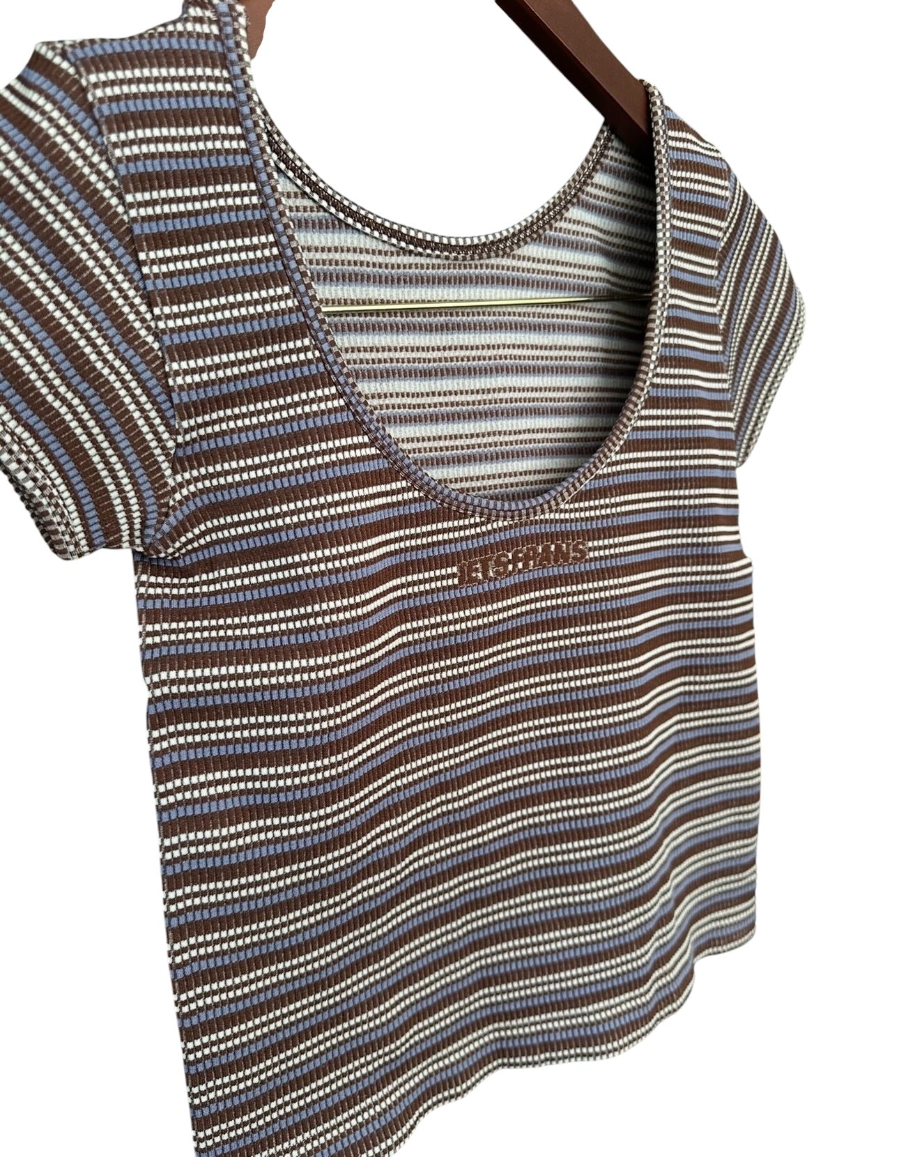 Urban Outfitters iets frans.. Scoop Neck Seamless Brown Blue White Stripes - Size XL