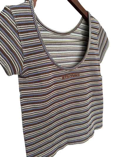 Urban Outfitters iets frans.. Scoop Neck Seamless Brown Blue White Stripes - Size XL