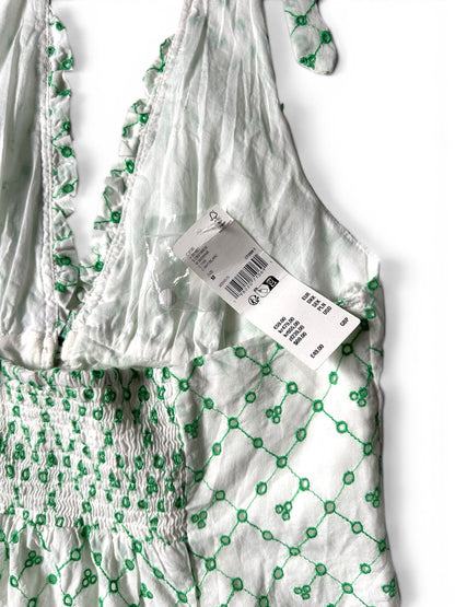 Urban Outfitters Kimchi Blue Cotton Embroidered Halter Mini Dress White Green - Size M