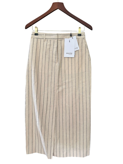 Anthropologie Selected Femme Pinstripe Pencil Skirt Cream With Front Slit UK 6