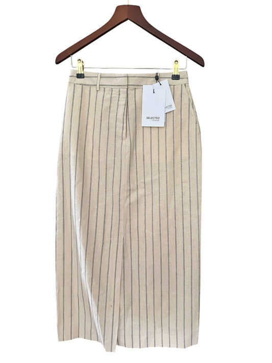 Anthropologie Selected Femme Pinstripe Pencil Skirt Cream With Front Slit UK 6