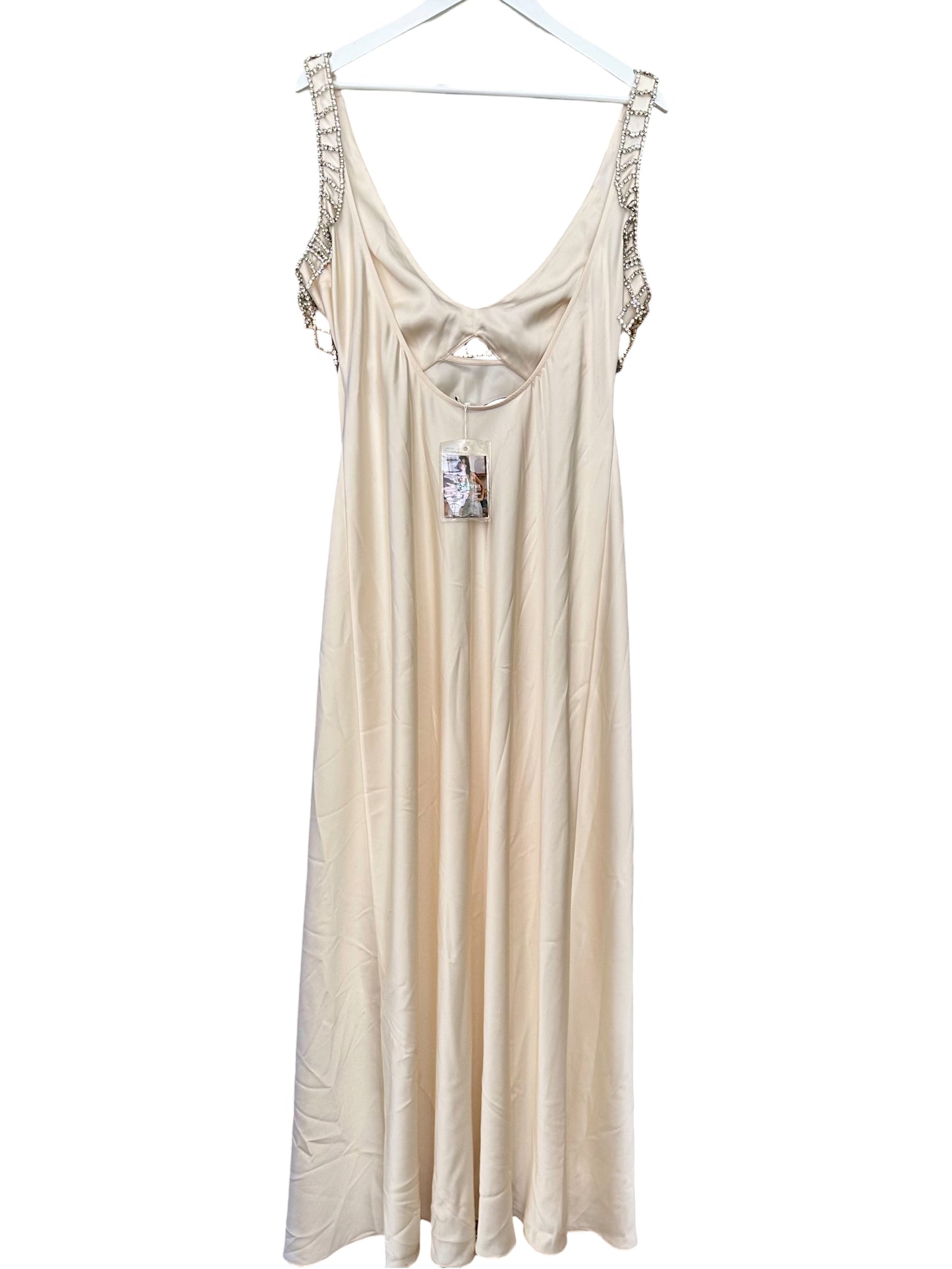 RRP 440 Self Portrait Cream Satin Diamanté Bralette Maxi Dress - UK 16