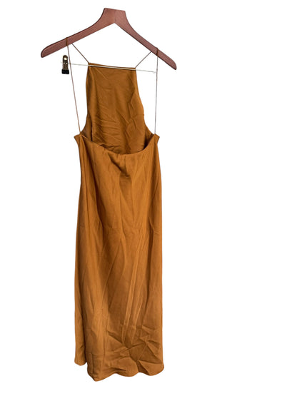 Massimo Dutti Bronze / Gold Satin Asymmetrical Hem Midi Dress - Size 42 UK 14