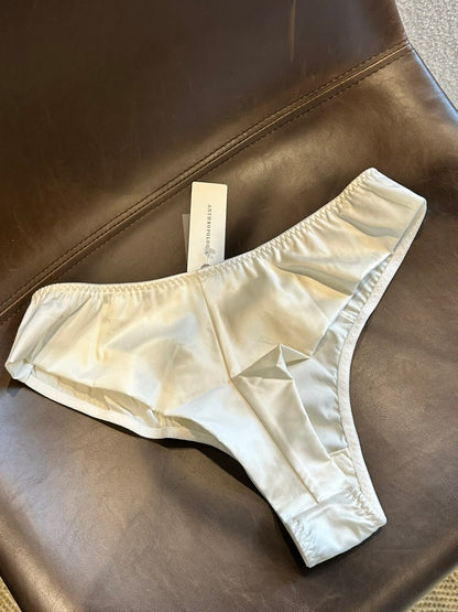 Anthropologie Love Stories Ivory Satin Pants / Cheeky Thong Cut Size M