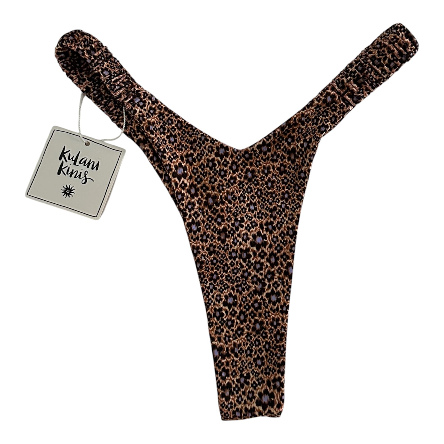 Kulani Kini Y Thong Leopard / Printer Brown Bikini Bottom - Size XL