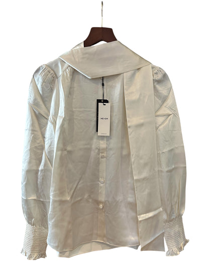 Me & Em Straight Blouse + Tie Light Cream - 100% Silk Satin - UK 10 RRP 250