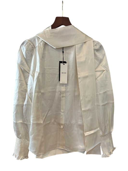 Me & Em Straight Blouse + Tie Light Cream - 100% Silk Satin - UK 10 RRP 250