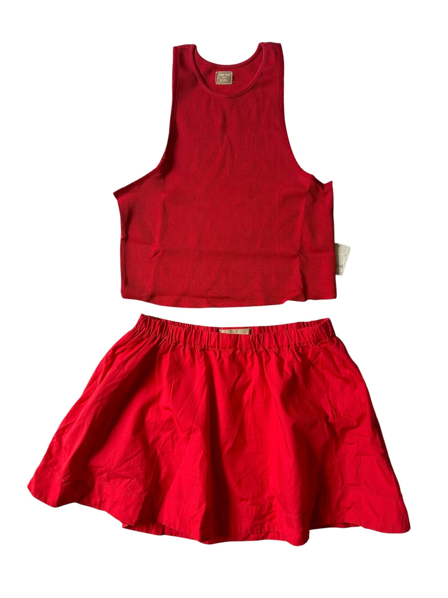 Free People Red Summer Co-Ord Set Mini Skirt Tank - Size M