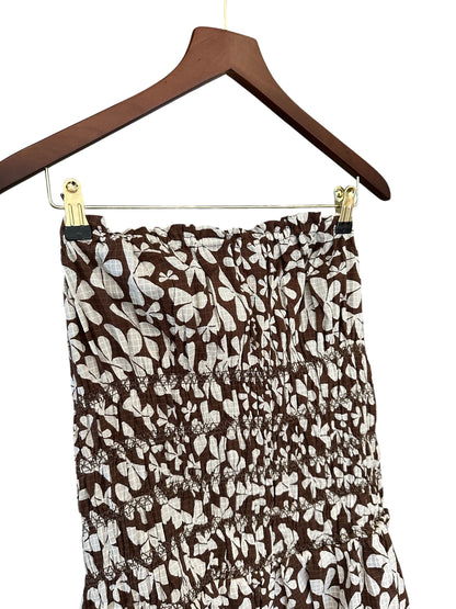 Free People Annalise Mini Dress Dropped Waist Bubble hem - Brown Cream Combo Size L