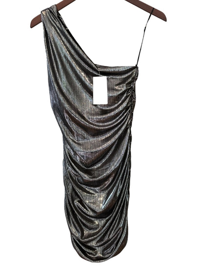 RRP 29.99 Quiz Silver Foil Bodycon One Shoulder Dress - Ruched Sides - UK 8