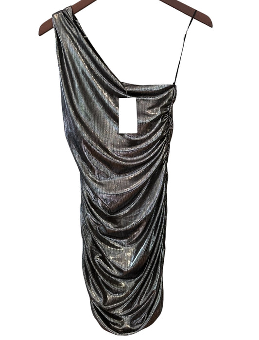 RRP 29.99 Quiz Silver Foil Bodycon One Shoulder Dress - Ruched Sides - UK 8