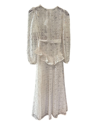 Zimmermann Corsage Yoke Long Sleeved Lace Midi Dress Ivory - Size 0 UK 8