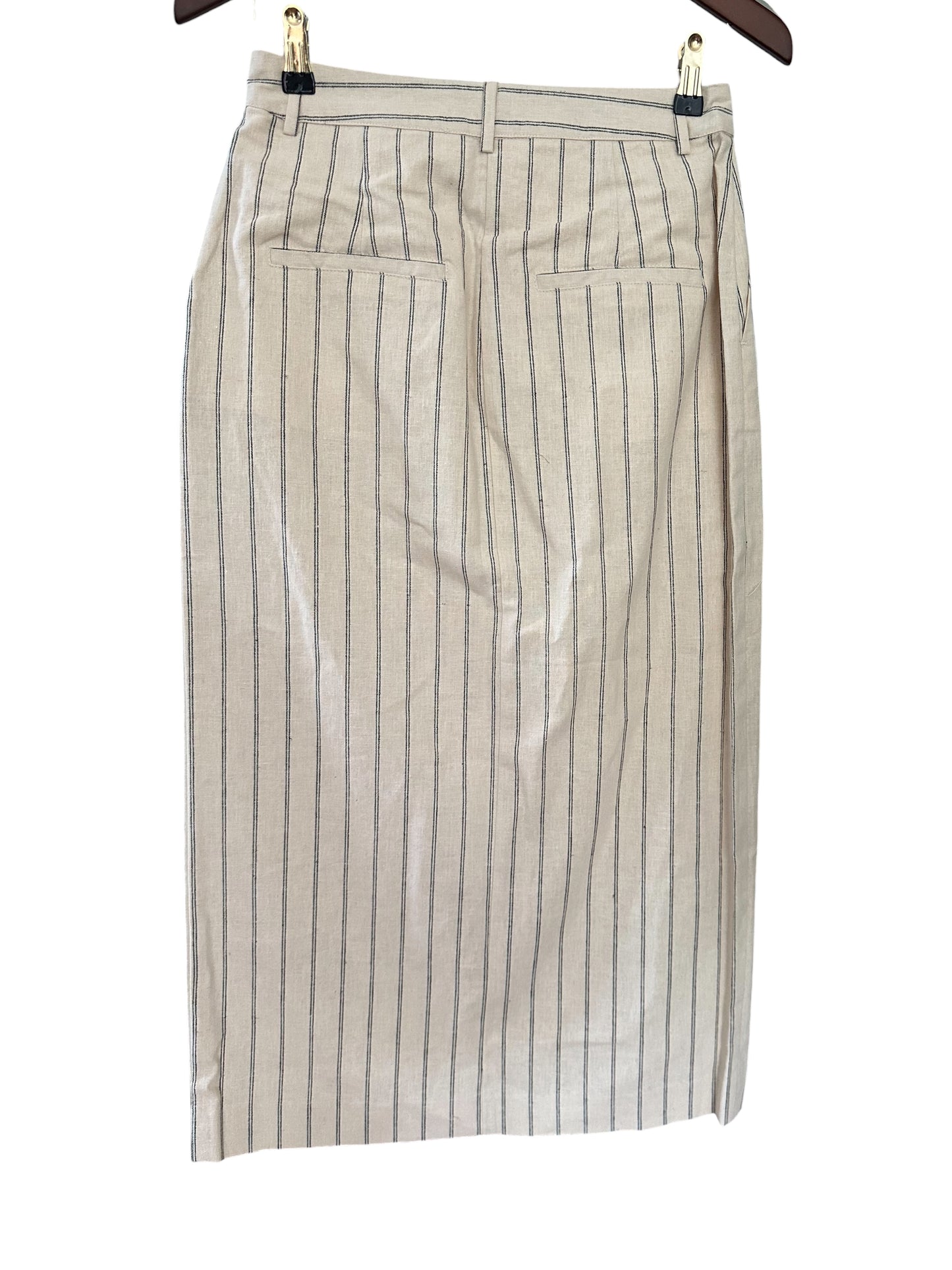 Anthropologie Selected Femme Pinstripe Pencil Skirt Cream With Front Slit UK 6