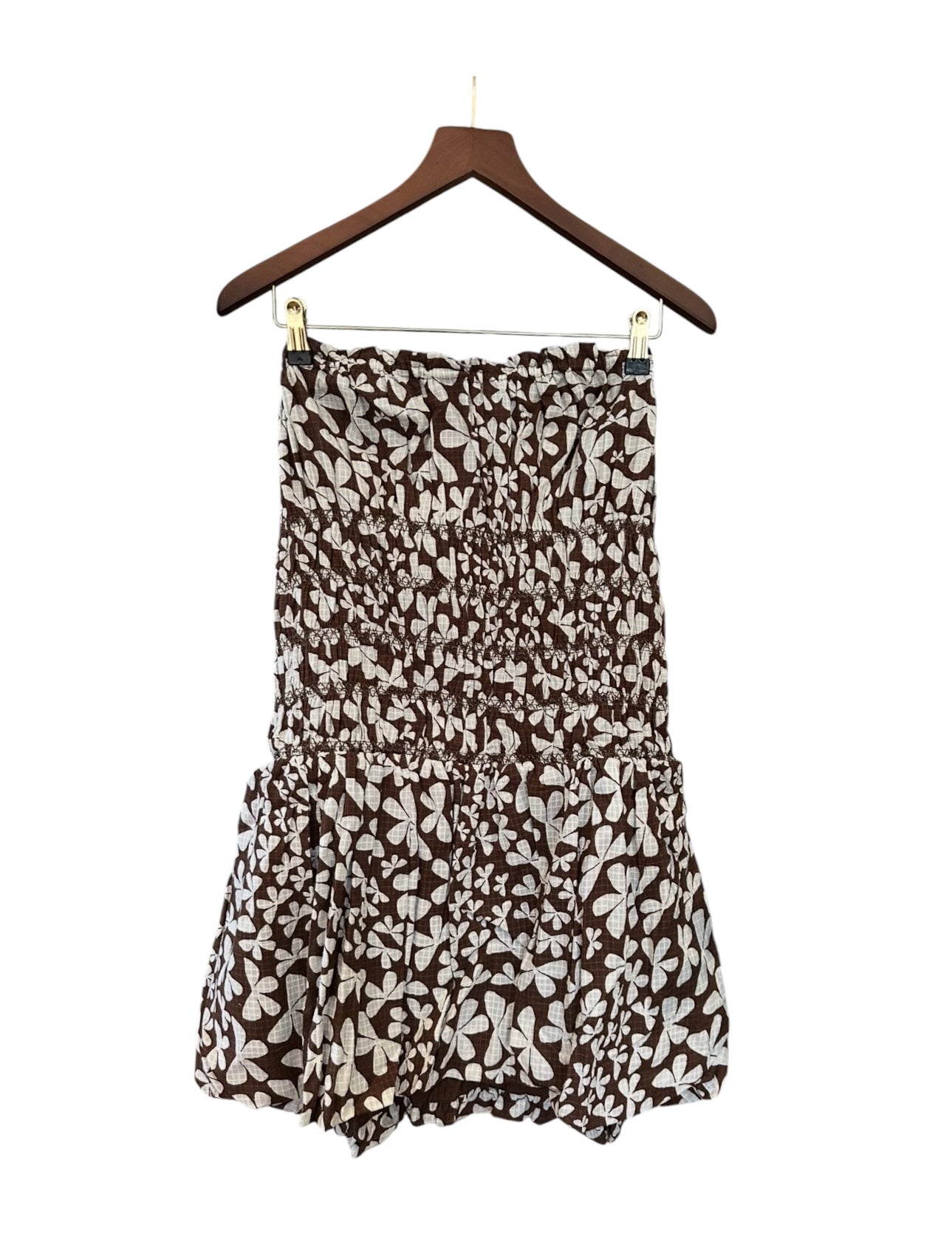 Free People Annalise Mini Dress Dropped Waist Bubble hem - Brown Cream Combo Size L