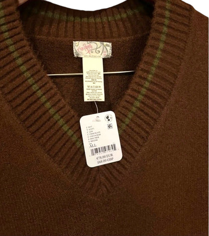 Free People All Star Stripe Poncho Knit Vest - Brown Green - One Size