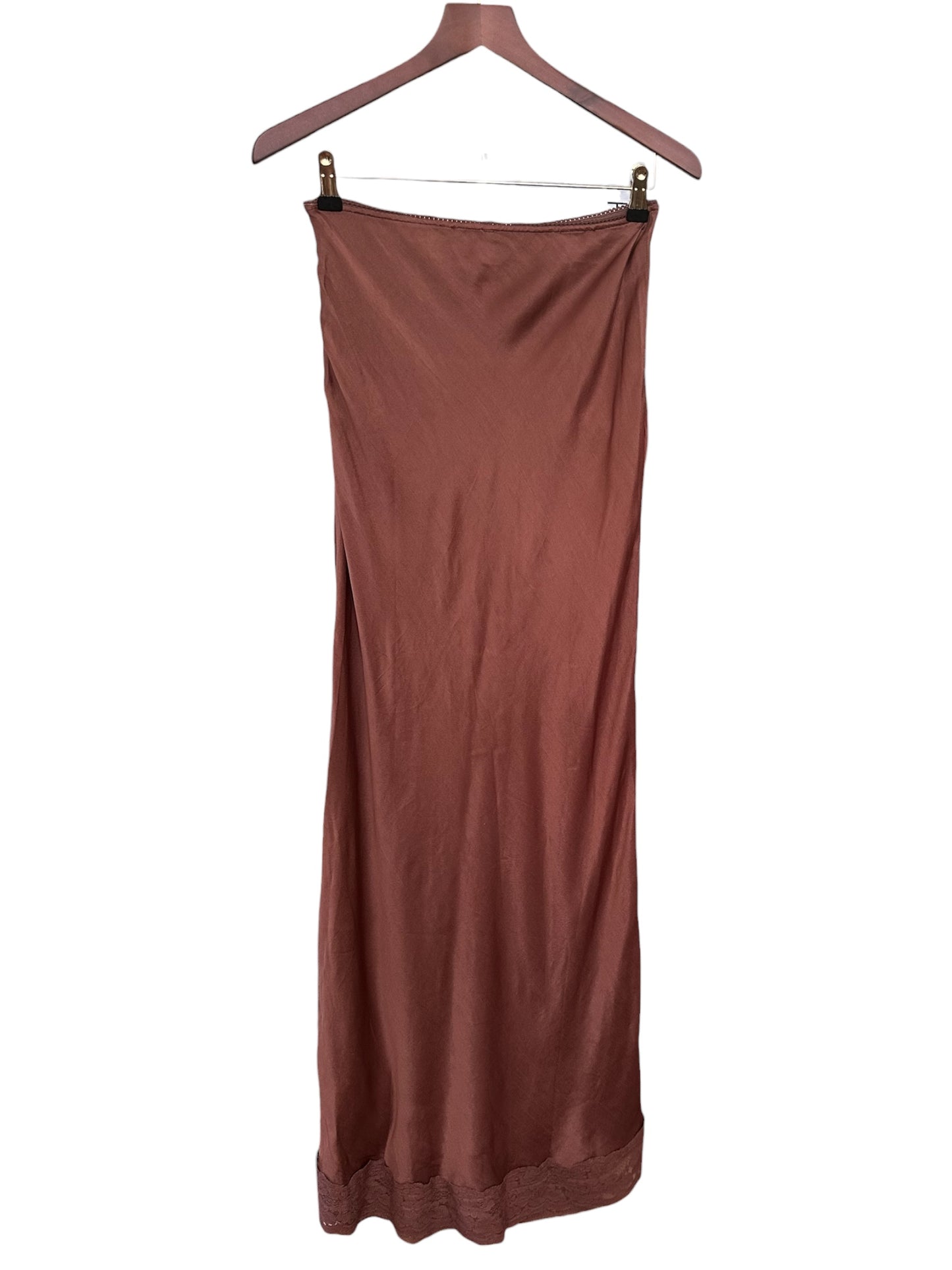 Free People Brown Low Waist Slip Maxi Skirt with Lace Trim - Size S