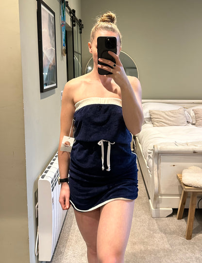 Anthropologie Navy Blue Daily Practice Strapless Terry Mini Dress Size XS