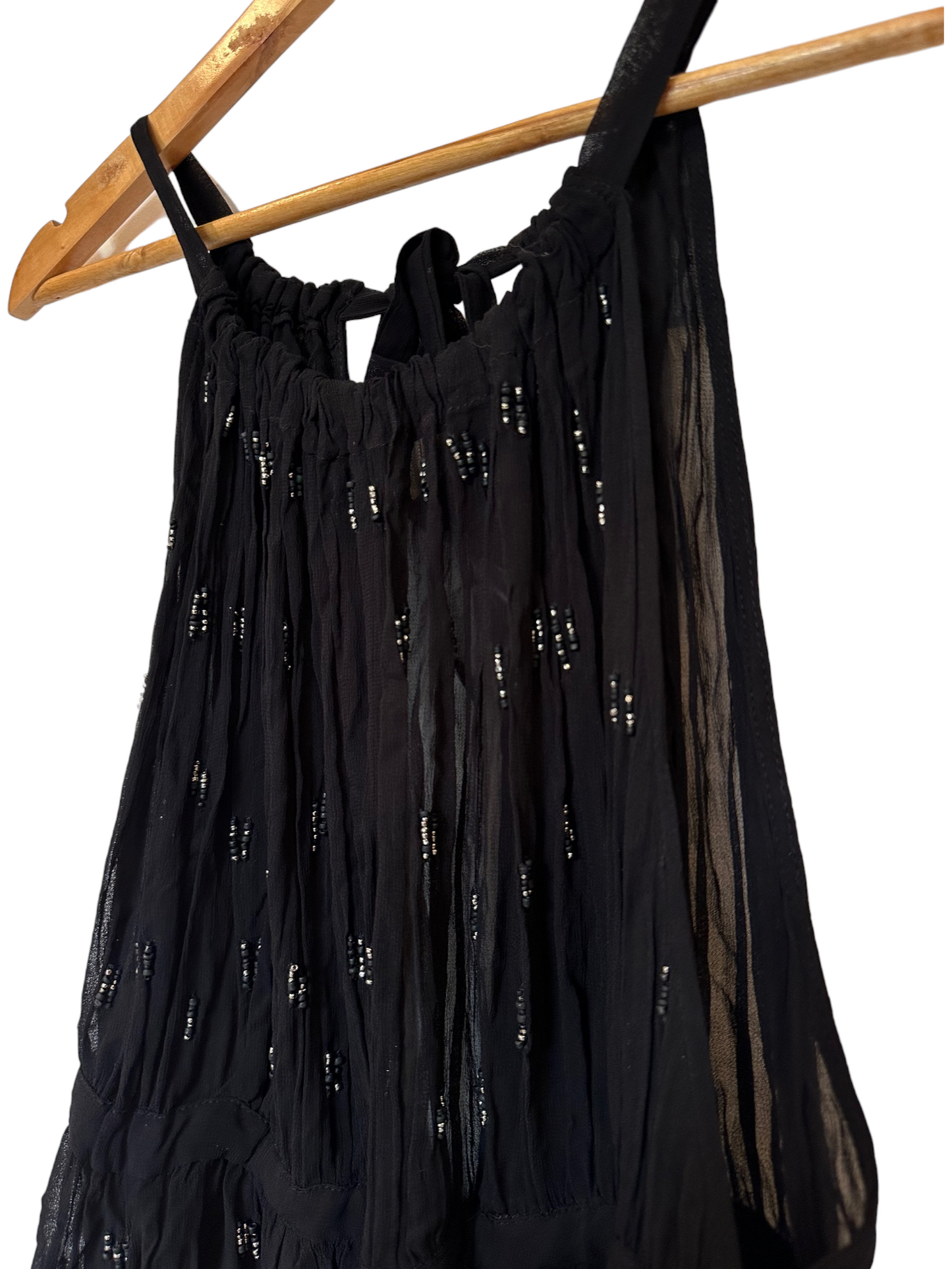By Anthropologie Black Sheer Smocked Halter Blouse Size XL
