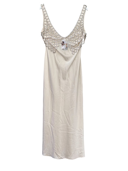 RRP 440 Self Portrait Cream Satin Diamanté Bralette Maxi Dress - UK 16
