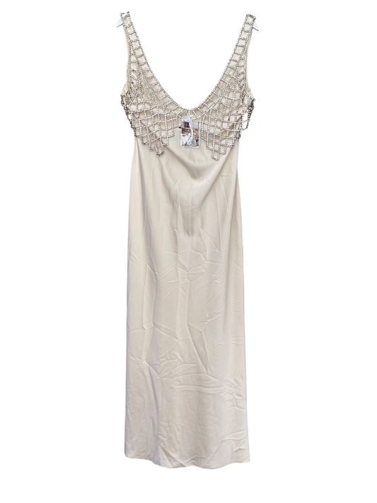 RRP 440 Self Portrait Cream Satin Diamanté Bralette Maxi Dress - UK 16