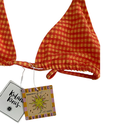 Kulani Kinis Halter Gingham Bikini Top Orange Honeysuckle - Size Large