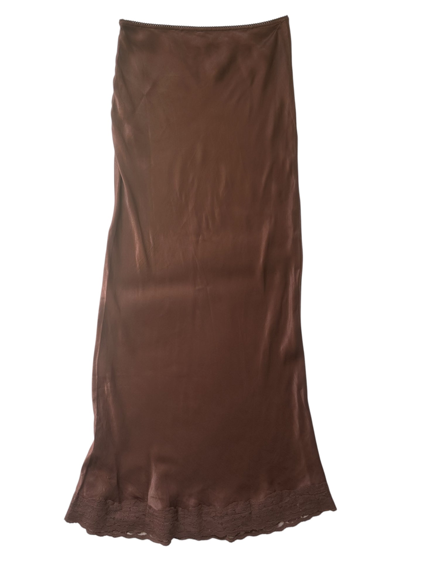 Free People Brown Low Waist Slip Maxi Skirt with Lace Trim - Size S