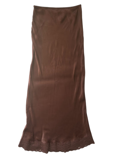 Free People Brown Low Waist Slip Maxi Skirt with Lace Trim - Size S