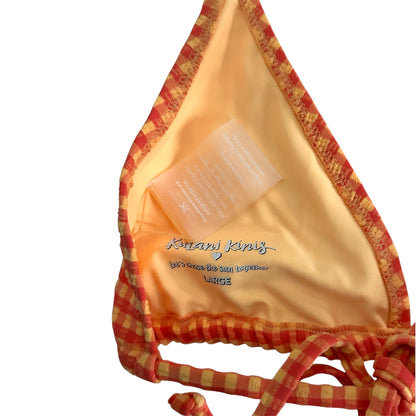 Kulani Kinis Halter Gingham Bikini Top Orange Honeysuckle - Size Large