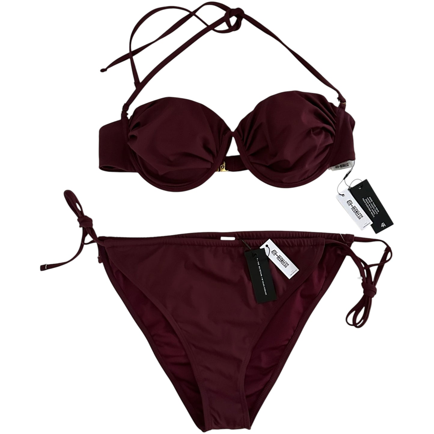4th & Reckless Burgundy Underwire Bikini Set UK 16
